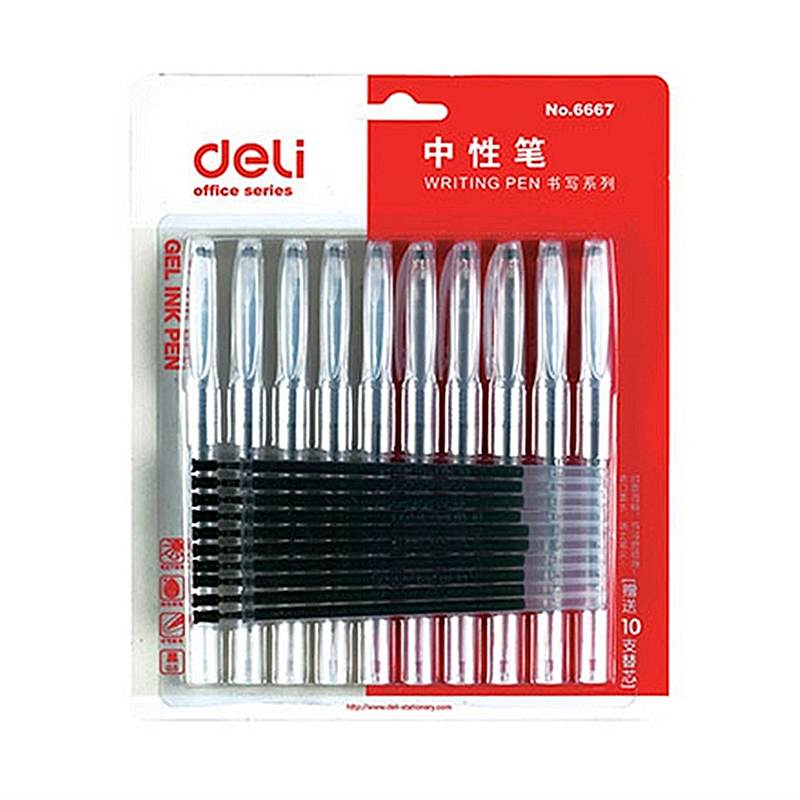 得力 6667 签字笔中性笔水笔 0.5mm 10支+10支芯/卡 (单位:卡) 黑色